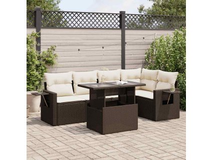 6dílná zahradní sedací souprava s poduškami hnědá polyratan 3326484