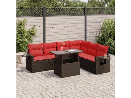 7dílná zahradní sestava s poduškami hnědá polyratan akácie 3326495