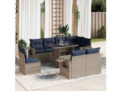 9dílná zahradní sestava s poduškami šedá polyratan 3326502