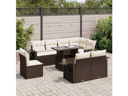9dílná zahradní sedací souprava s poduškami hnědá polyratan 3326504