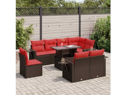 9dílná zahradní sestava s poduškami hnědá polyratan akácie 3326505