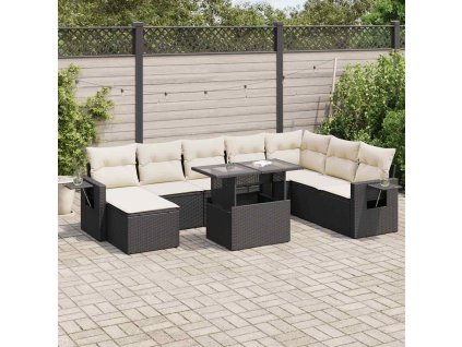 9dílná zahradní sedací souprava s poduškami černá polyratan 3326527