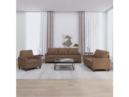 3dílná sedací souprava s poduškami hnědá textil 3201431