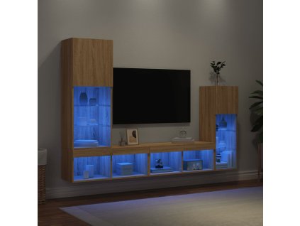 4dílná obývací stěna s LED dub sonoma kompozitní dřevo 3216649