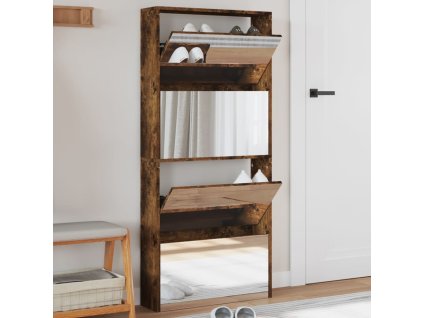 Botník se zrcadlem 4patrový kouřový dub 63 x 17 x 134 cm 3228277