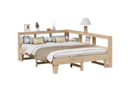 Postel s knihovnou bez matrace 150 x 200 cm masivní borovice 3324535