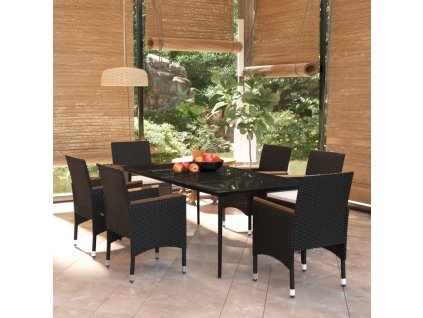 7dílný zahradní jídelní set s poduškami černý 3099345