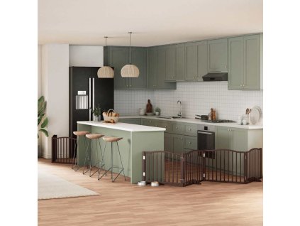 Zábrana pro psy s dvířky skládací 6 panelů hnědá 480 cm topol 3155633
