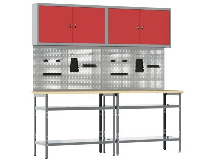 Sada pracovního stolu s policí s úložištěm 8 pcs Červená a šedá 3321501