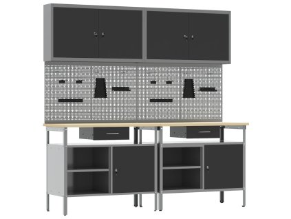 Sada pracovního stolu 8 pcs Černá a šedá Práškově lakovaná ocel 3321494