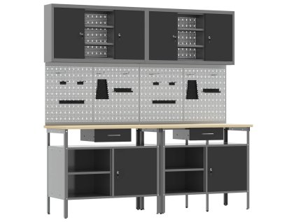 Sada pracovního stolu se zásuvkou s policí 8 pcs Červená a šedá 3321496