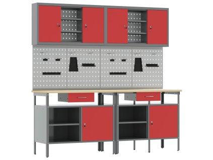 Sada pracovního stolu se zásuvkou s policí 8 pcs Červená a šedá 3321497
