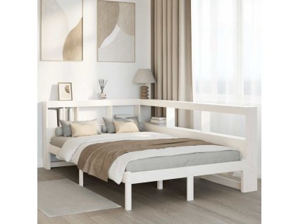 Postel s knihovnou bez matrace bílá 120x200 cm masivní borovice 3324321