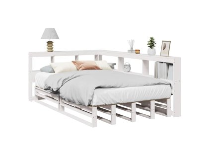 Postel s knihovnou bez matrace bílá 120x200 cm masivní borovice 3324503