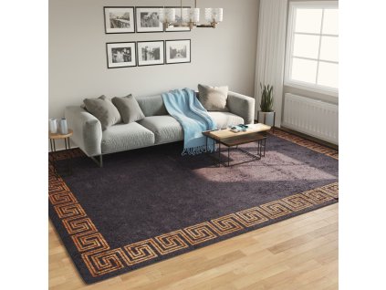 Koberec pratelný černý a zlatý 400 x 300 cm protiskluzový 136629
