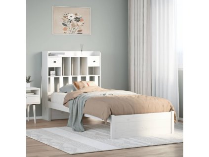 Postel s knihovnou bez matrace bílá 90x200 cm masivní borovice 3322414