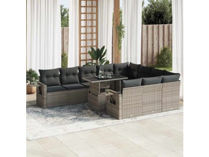 11dílná zahradní sedací souprava s poduškami šedá polyratan 3326551