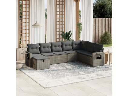 8dílná zahradní sedací souprava s poduškami šedá polyratan 3263896