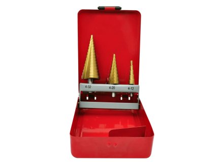 Set 3 ks stupňovitých vrtáků HSS na kov s kufříkem 140169