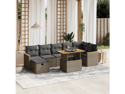 8dílná zahradní sedací souprava s poduškami šedá polyratan 3276049