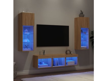 5dílná obývací stěna s LED dub sonoma kompozitní dřevo 3216599