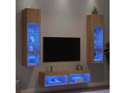 6dílná obývací stěna s LED dub sonoma kompozitní dřevo 3216624