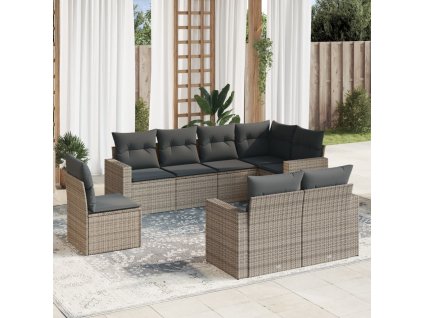8dílná zahradní sedací souprava s poduškami šedá polyratan 3251577