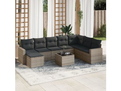 9dílná zahradní sedací souprava s poduškami šedá polyratan 3251707