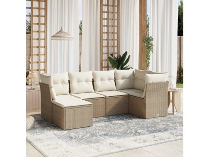 6dílná zahradní sedací souprava s poduškami béžová polyratan 3263174