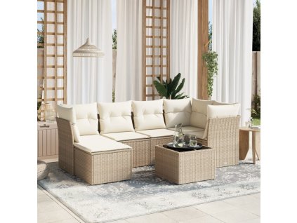 7dílná zahradní sedací souprava s poduškami béžová polyratan 3263184