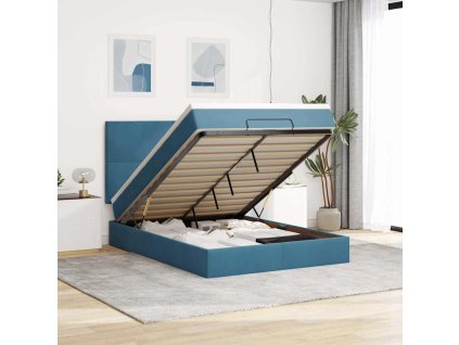 Osmanský rám postele s matracemi tmavě modrá 140x200cm samet 3314256