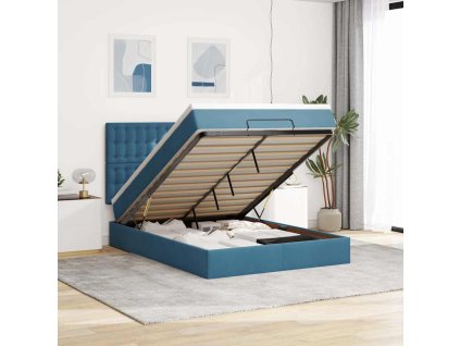 Osmanský rám postele s matracemi tmavě modrá 140x200cm samet 3314472