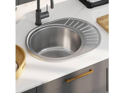 Kuchyňský dřez se sítkem a sifonem oválný nerezová ocel 145072