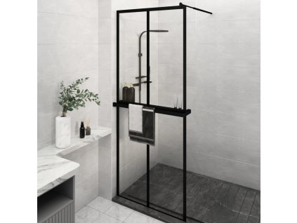 Zástěna do průchozí sprchy s policí černá 80x195 cm ESG/hliník 3185444