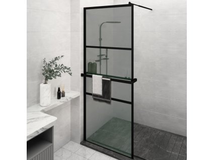 Zástěna do průchozí sprchy s policí černá 80x195 cm ESG/hliník 3185454