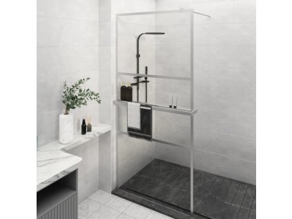 Zástěna do průchozí sprchy s policí chrom 90x195 cm ESG/hliník 3185495