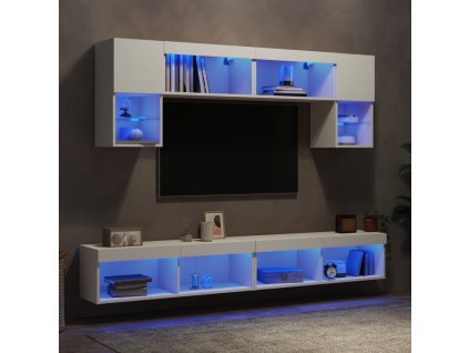 6dílná obývací stěna s LED osvětlením bílá kompozitní dřevo 3216704