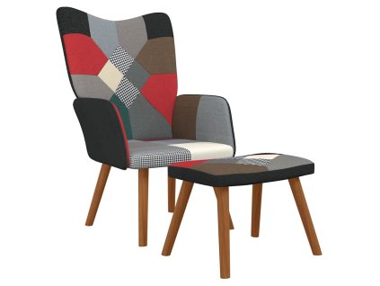 Relaxační křeslo se stoličkou patchwork textil 328196