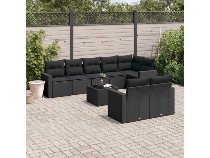9dílná zahradní sedací souprava s poduškami černá polyratan 3251562