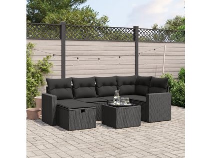 7dílná zahradní sedací souprava s poduškami černá polyratan 3263491