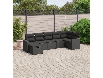 7dílná zahradní sedací souprava s poduškami černá polyratan 3263501