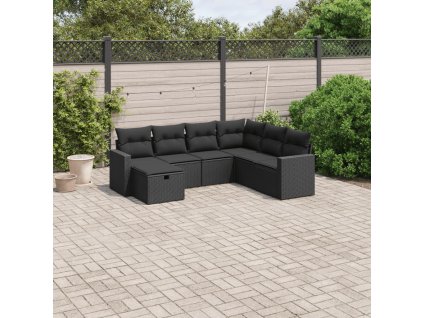 7dílná zahradní sedací souprava s poduškami černá polyratan 3263521