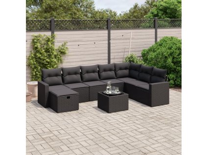 9dílná zahradní sedací souprava s poduškami černá polyratan 3263591