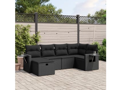 6dílná zahradní sedací souprava s poduškami černá polyratan 3263791