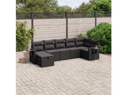 7dílná zahradní sedací souprava s poduškami černá polyratan 3263811