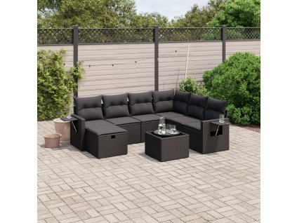 8dílná zahradní sedací souprava s poduškami černá polyratan 3263841