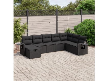 8dílná zahradní sedací souprava s poduškami černá polyratan 3263891