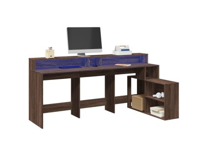 Psací stůl s LED hnědý dub 200 x 104 x 91 cm kompozitní dřevo 3309471