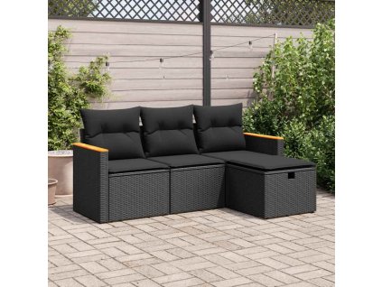 4dílná zahradní sedací souprava s poduškami černá polyratan 3325891