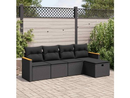 5dílná zahradní sedací souprava s poduškami černá polyratan 3325898
